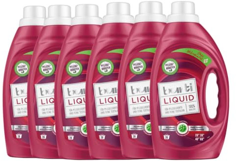 6er Pack Burti Liquid Feinwaschmittel flüssig (6x 1,45l) - mit Faser Schutz für pflegeleichte & feine Textilien, schützt gleichzeitig die Farben, ohne Mikroplastik, für ca. 156 Waschladungen