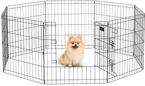 PawHut Recinto per Cani da Esterno e Interno, Recinzione Box per Cani e Cuccioli con 8 Pannelli a Rete e Porta 61 x 61cm, Nero