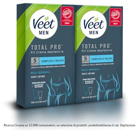 Veet Men Kit Depilazione Intima per Pelle Sensibile, Crema Depilatoria da 1 ml e Balsamo Post Depilazione da 5 ml (Confezione da 2)