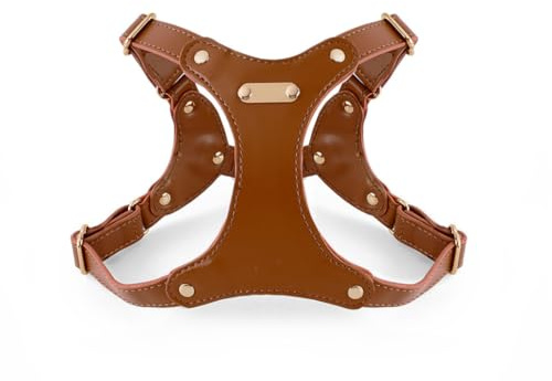 feiling Leder Hundegeschirr Wasserfest Brustgeschirr Haustier Ledergeschirr Verstellbar Katzengeschirr Weichem für Kleine und Mittelgroß Hunde (braun, S)