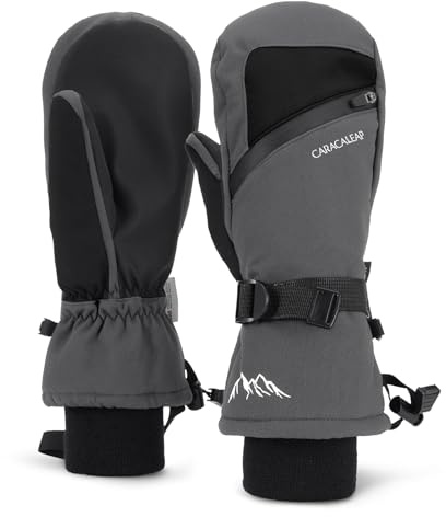Caracaleap Skihandschuhe Winterhandschuhe Handschuhe Herren Damen Winter Schnee Fäustlinge Wasserdicht Winter Handschuhe Grau M-L