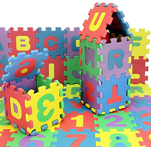 Lot de 36 tapis de jeu en mousse pour enfants - 12 x 12 cm - Alphabet et chiffres - Puzzle de sol à emboîter - Lettres EVA colorées