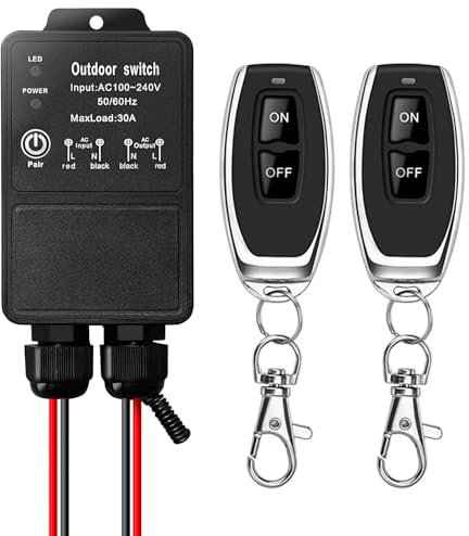 DieseRC Télécommande sans fil étanche interrupteur radio AC 240V 220V récepteur relais 30A pour emplacement humide zone de cour extérieure pompe à eau légère irrigation de ferme toit garage entrepôt