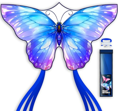 SGftre Cerf-volant papillon bleu pour enfants et adultes, extrêmement facile à voler, cerf-volant coloré pour s'amuser en plein air, parfait pour les jeux de cerf-volant en famille et les aventures de