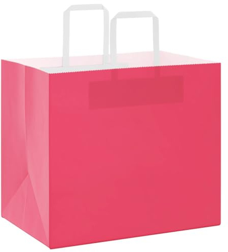 vidaXL Pappersbärväskor 50 st, papperspåsar med handtag, kraftpapperspåsar, presentpåsar för shopping bröllop förpackningar fester födelsedag jul, rosa 32 x 22 x 28 cm