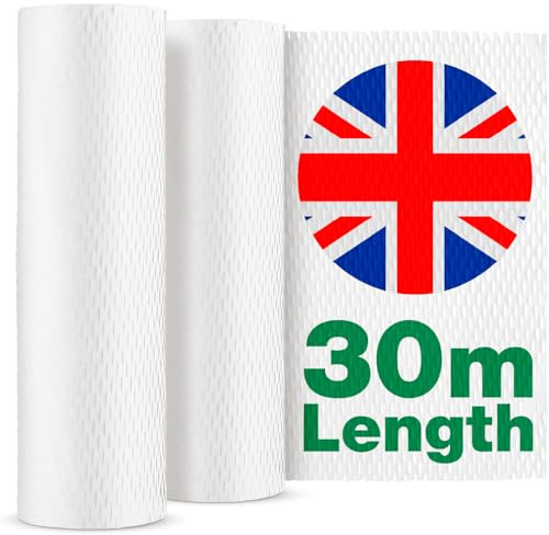 White Honeycomb Packing Paper Roll 30m x 30cm | Moving House Essentials | Eco-Friendly Bubble Wrap Alternative | Packing Paper for Moving, Shipping & Packaging Materials