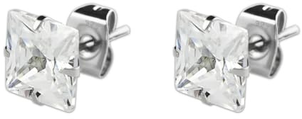 2 orecchini con pietra zirconia cubica quadrata da 7mm, brillantezza impressionante in argento Sterling 925. Per adolescenti, uomini e unisex.