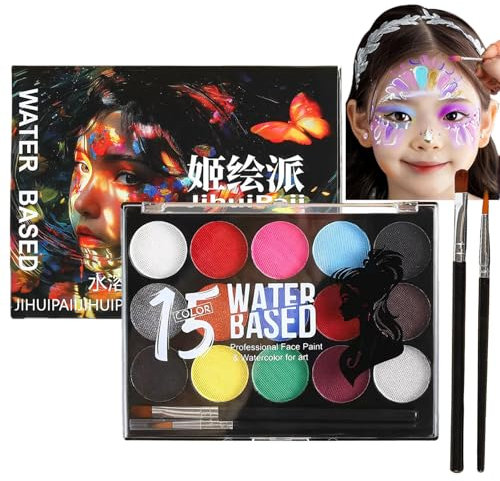 Maquillage, Peinture Corporelle, Palette De Maquillage 15 Couleurs, Peinture Pour Le Visage Lavable,Ensemble De Maquillage,Avec 2 Pinceaux, Pour Le Carnaval D'Halloween