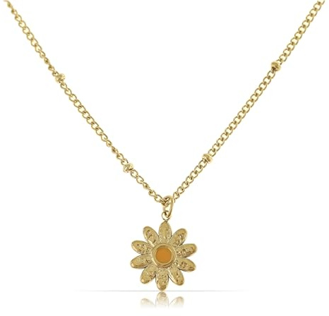 Made by Nami guld Daisy hängsmycke halsband för kvinnor rostfritt stål blommig charmkedja justerbar söt blomma halsband minimalistisk blommigt smycke, Justerbar, Rostfritt stål, Ingen ädelsten