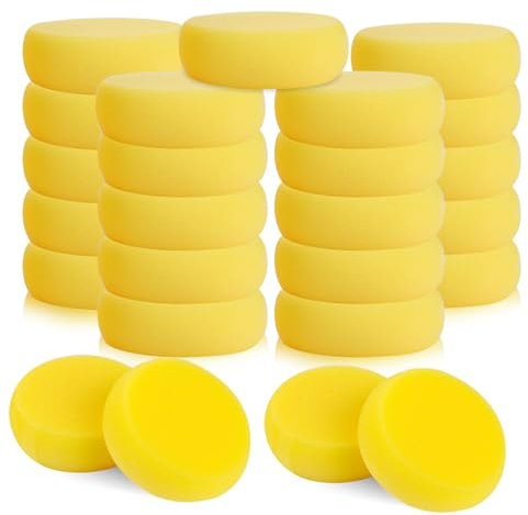 25 Stücke Malschwamm, Runde Schwamm Set,SchwäMmchen Schule,Runder Synthetischer Kunst Schwamm,Saugfähig Malerei Keramik Aquarell Kunst Schwämme Für Handwerk Farbe Gesichtsbemalung Hobbys(Gelb)