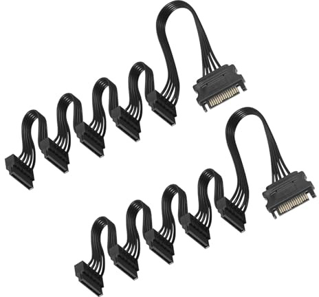 GERUI Set med 2 st kabelförgrenare för hårddisk 15-stifts SATA hane 15 stift SATA till hona 5 SATA för hårddisk, SSD, optiska enheter SATA (2)