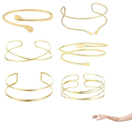 ClcIosis 6 piezas de oro brazalete para parte superior del brazo, brazalete dorado para fiestas y ocasiones especiales, 1, sintético, No es una piedra preciosa