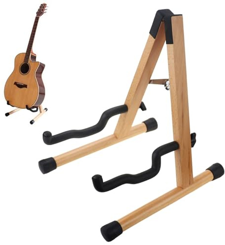 Gitarrställ trä, gitarrhållare, halkfri gitarrstativ, gitarrhållare halkskydd, gitarrstativ trä vikbar, bärbart gitarrstativ för akustisk gitarr, elgitarr basgitarr