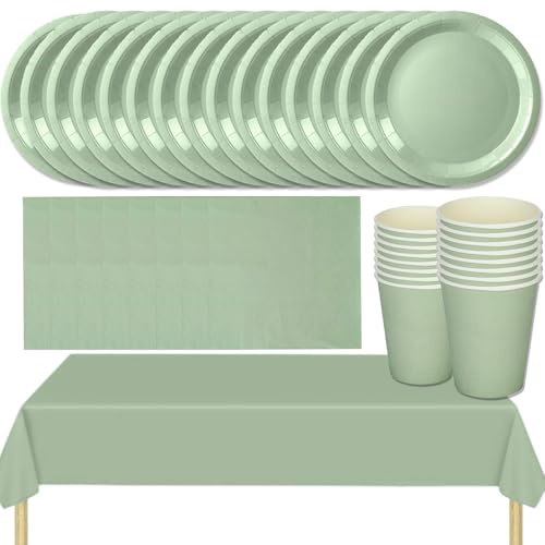 MOMAHUA 53-pack festservis-set, salviagröt servisset med tallrikar, bordsduk, servetter, koppar, enfärgade bordsdekorationer för födelsedag, bröllop, picknick, babyshower, festtillbehör för 16 gäster