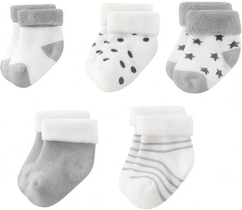 JEYORZY 5 Pares de Calcetines Recién Nacido Bebé Algodón Niños Pequeños de Corte Medio, Calcetines de algodón calcetines suave elástico del bebé sólidos para Niño Niña Respirable (6-12 Meses)