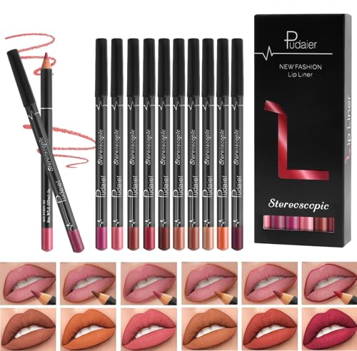 LOPHE Lip Liner Mate, 12 Colores Juego de Delineador de Labios, Perfilador Labios Permanente, Delineador Labios, Lápiz de Contorno con Tapa, Delineado Perfecto, Definición Natural