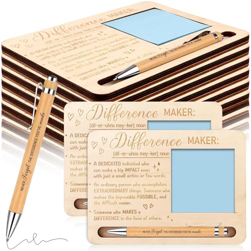 6 Sets Thank You Gift Bulk Inspirational Pen Sticky Notepad Wooden Holder | Employee Appreciation Gifts Motivational Pens with Sticky Notes Holders for Colleagues, Teacher, Nurse, Coworker, Staff