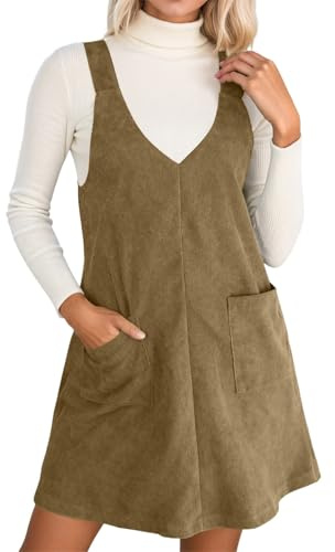 Abito da donna elegante, lunghezza al ginocchio, abito in corda, abito corto, senza maniche, con spalline, O kaki, S