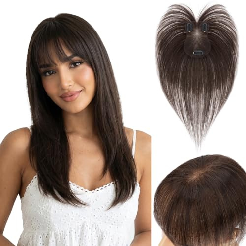 Rich Choices Extension Cheveux Naturel Toupet Avec Frange Volumateur Capillaire Toupet Cheveux Humain Naturel, 14g 25cm #2 Marron Foncé