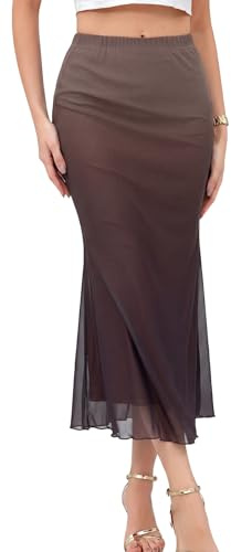 Genfien Gonne da Donna Vita Alta Elasticizzata Gonna a Sirena Elegante Estiva in Maglia Orlo a Coda di Pesce Trasparente Morbida Aderente da Spiaggia