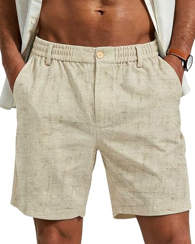 Halfword Pantalones Cortos para Hombre Lino Bermudas Chino Shorts Verano Casual Ligeros Elásticos Bolsillo Playa Vacaciones