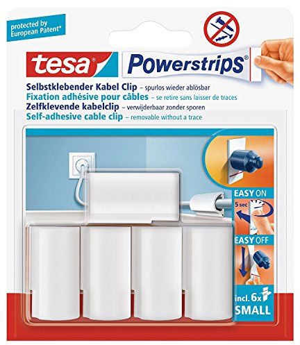Großpackung tesa Powerstrips® Kabel-Clip, selbstklebend, spurlos wieder ablösbar, weiß (1 Großpackung | 25 Clips, Kabelclips)
