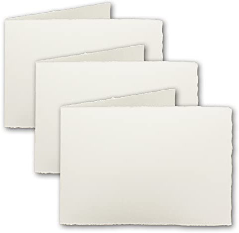 DIN A5 vintage vikta kort, äkta kontorspapper, 148 x 210 mm – dubbel, naturvit 250 g/m² – Vellum yta – original bläckbyrå 25 Doppelkarten Naturweiß