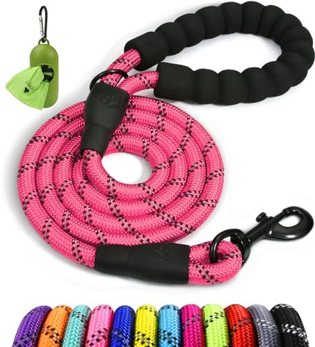 Taglory Rope Dog Lead with Soft Padded Handle, 1.2 m Reflective Lead and Multi-Colour for Small Dogs, 1.0 cm, Pink