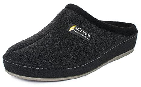 SCHAWOS Zapatilla de Hombre en Fieltro 6030 – Pantufla cálida con forro de lana y suela firme, negro 24 W, 40 EU