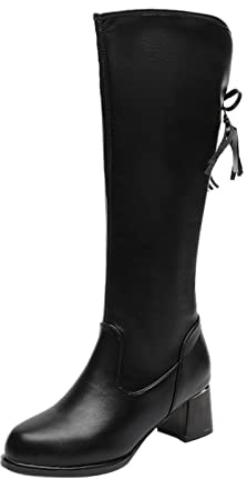 Stivali Alti Stivaletti Boot Donna Scarpe da Donna Stivali Lunghi da Cavaliere Occidentali con Lacci e Tacco Basso da Esterno (37,Nero)
