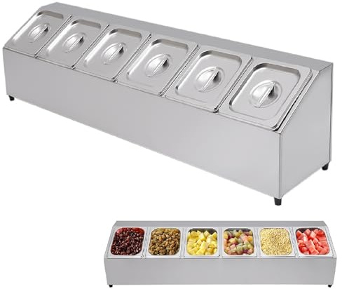 JAYEUW Mensola per Contenitori per Alimenti GN Gastronorm RCPN 6 (acciaio inossidabile, con 6 contenitori GN 1/6 con coperchio, lavabile in lavastoviglie)