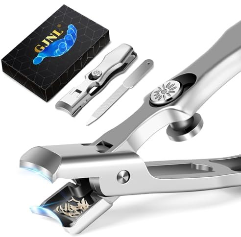 Tagliaunghie tedesco da uomo con acchiappasogni, regalo per uomini, papà, tagliaunghie grandi per unghie spesse, resistente, ultra anti-spruzzo, tagliaunghie per dita dei piedi (argento)