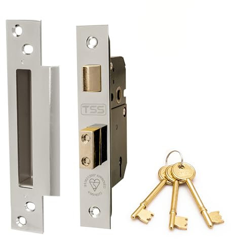 TSS High Security 5 Lever British Standard Mortice Sashlock with 3 Keys and Fixings, 2.5 (68mm) Polished Chrome, Insurance Approved for External Doors, British Standard BS3621:2007
