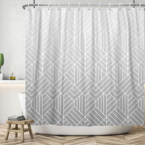 Ttincceer Duschvorhang Grau Marmor 180Wx180L Abstrakt Weiß Geometrisch Modern Badezimmer Vorhang Ombre Luxus Minimalistisch Kunst Duschvorhänge Waschbar Badewanne Vorhang