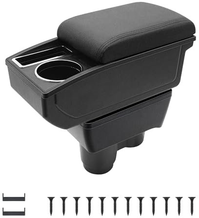 KAERGK Car Armrests for Renault Dacia Duster II 2018-2023, Centre Consoles for Car, Double Storage Space with Drink Holder, Easy Assembly, Comfortable and Durable Leather, Black (Black Line)