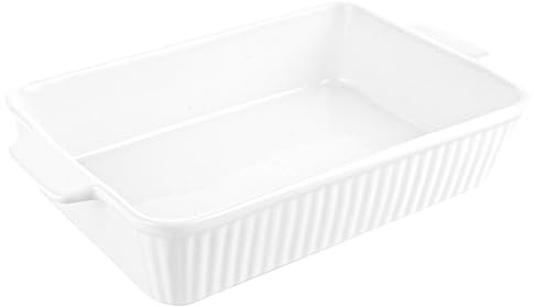 LOPYXBR Cacerola grande blanca, 37 x 23 x 7,5 cm, cerámica, lasaña con asas para cazuelas, tiramisú, lasaña