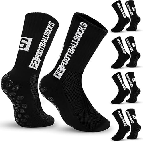 3 pares de calcetines de fútbol antideslizantes, tallas 39 – 46, calcetines de fútbol para hombre y mujer, niños – agarre antideslizante para fútbol, baloncesto, senderismo, carrera, Negro , Talla