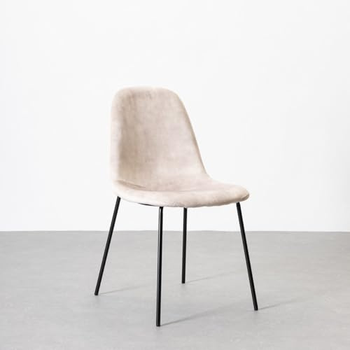 LOLAhome - Silla de Comedor o Cocina Gina Beige tapizada en Terciopelo con Patas metálicas Negras