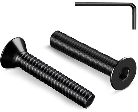 Zuyya Lot de 10 vis à tête fraisée M6 x 50 mm Entraînement à six pans creux Vis noires en acier inoxydable A2 V2A Filetage complet avec clé à six pans creux