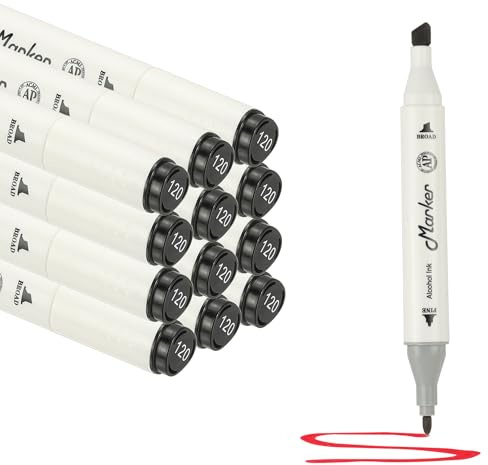 PATIKIL Pennarelli a doppia punta, 12 pezzi, set di pennarelli ad alcool a doppia punta, fusto bianco con punta a pennello e punta fine, per illustrazioni, artisti, adulti, disegni permanenti, nero