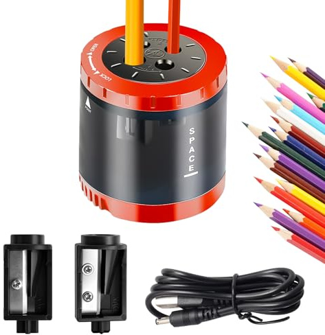 Taille Crayon Electrique Pour Enfants, Taille Crayon Electrique 4 Tailles 6-12 mm, Automatique 4 Trous, Crayons Epais et Fins, Parfait pour Les Enfants Au Bureau Ou à La Maison Rouge