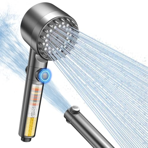 FEELSO Filter Shower Head with Anti-clog Nozzles, 15 Stage Filter & 3+1 Spray Modes High Pressure Shower Heads for Hard Water, Handheld Massage Shower Filter for Remove Chlorine, Reduce Dry Itchy Skin