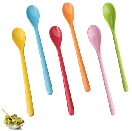 6 cucharas de huevo, de plástico, multicolor, largas, de plástico, grandes, de yogur, de café, largas, de postre, de alta calidad