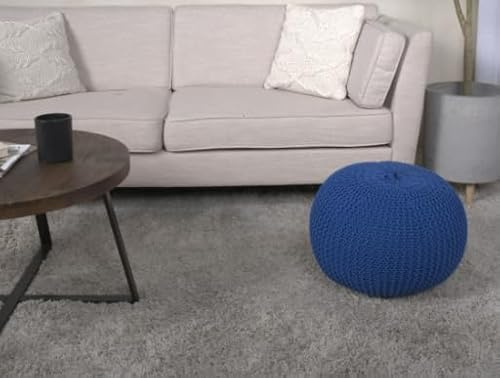 Pulishony Bordeaux Knitted Cotton Pouf Ottoman Navy Blue Round Floor Cushion & Accent Seating Hand-Woven Comfort for Living Room Bedroom Nursery (20 x 20 x 12)