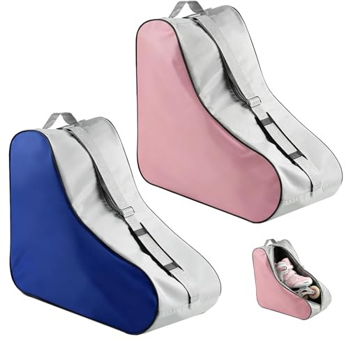 HAOQIAGA 2 PCS Roller Skate Bag, Ice Skate Bag for Skating Enthusiasts with Adjustable Shoulder Strap and Top Handle for Women Men Adults (Blue & Pink)