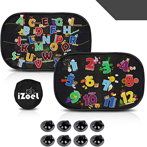 iZoeL Car Sun Shade for Baby Kids 2PCS, Static Cling Side Window Car Annimal Elephant Lion, 80GSM Rear Sunshades Universal with 8 Suction Cups and Storage Bag - Sun Glare and UV Rays Protection