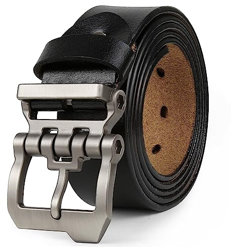 Yahaobelt Mens Belts Leather for Jeans Dress Genuine Leather Tan Belts for Men Size 105cm-165cm Width 1.5 Black (120cm for Waist 37-39,Black)