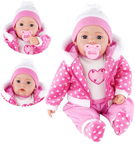 BiBi Doll 20 Baby Girl Doll - Large Lifelike Size, Soft Body, with Dummy & Sounds in Candy Pink Coat Outfit, Toy for Boys & Girls Aged 18 Months+