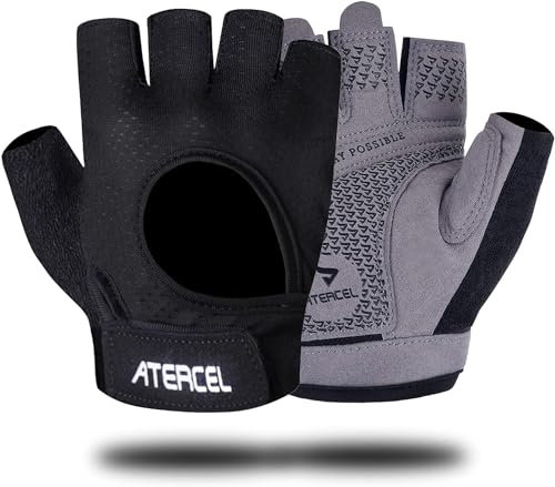 ATERCEL Fitness Handschuhe Fahrradhandschuhe für Herren und Damen, Atmungsaktive Trainingshandschuhe für Krafttraining,Bodybuilding,Kraftsport & Crossfit Training Grau S