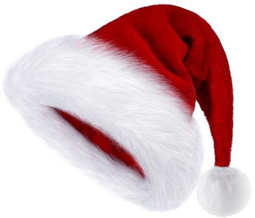 BSVI Christmas Hat for Adults Santa Hats Unisex Red Velvet Extra Thicken Holiday Headwear Xmas Hat for Festive New Year Party